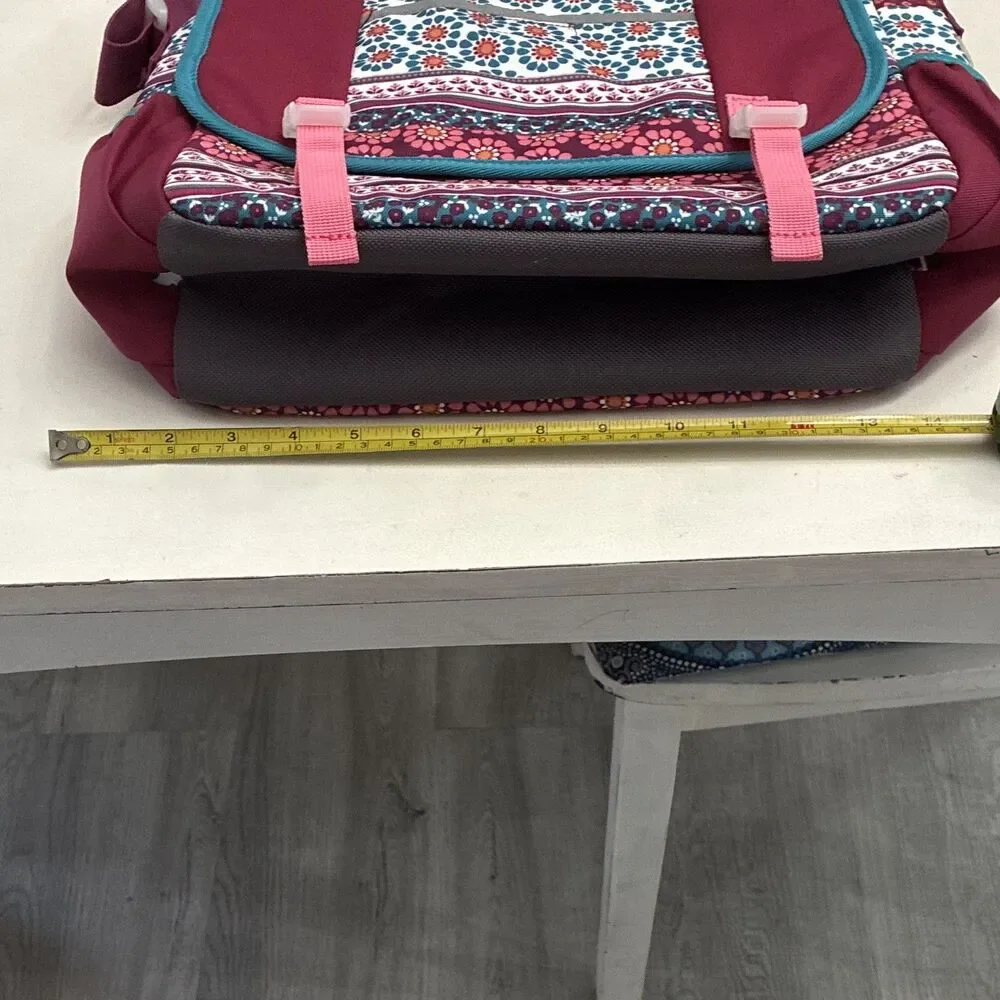 Garnet Hill Kids Floral Messenger Bag Adjustable Strap Bottle Pocket Burgundy